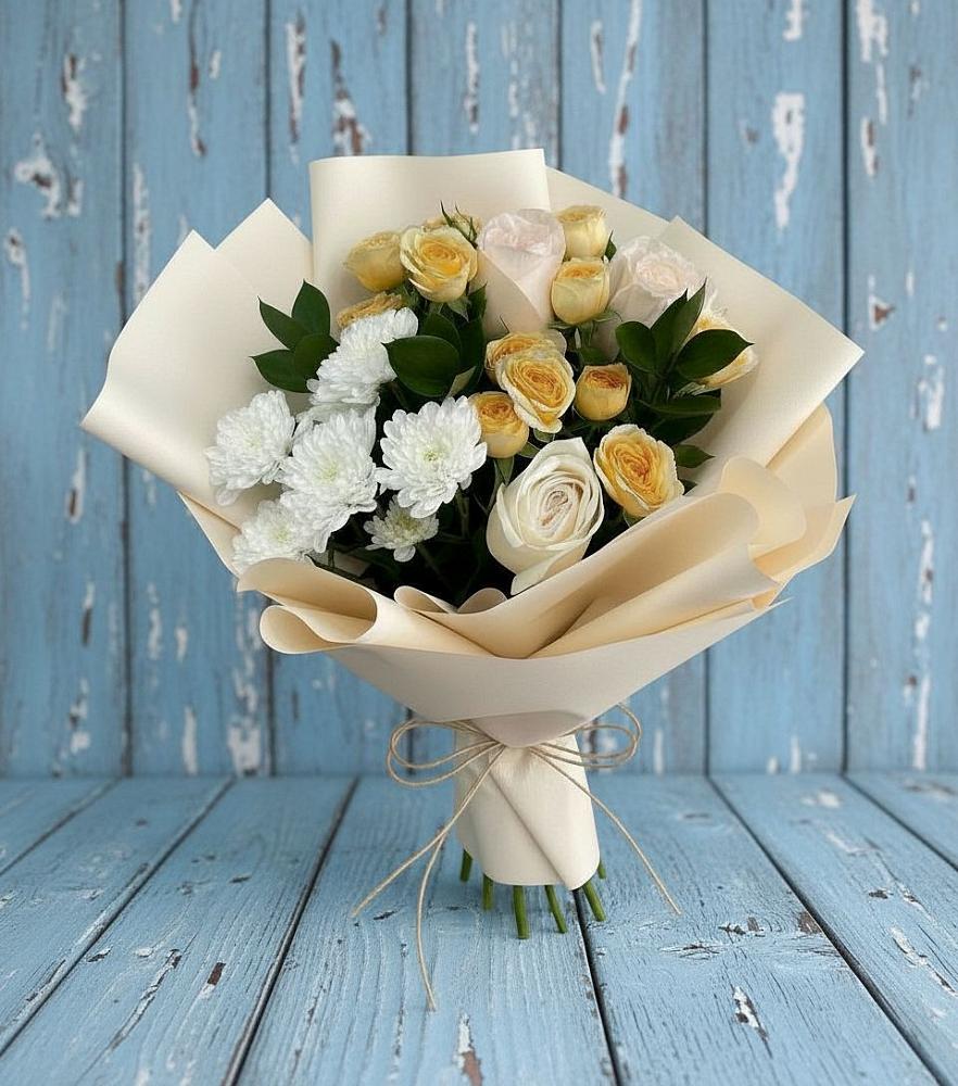 Букет цветов из: Розы и Хризантемы в Новокузнецке