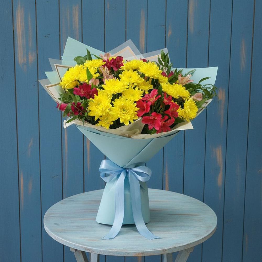 Букет цветов из: Альстромерии и Хризантемы в Новокузнецке