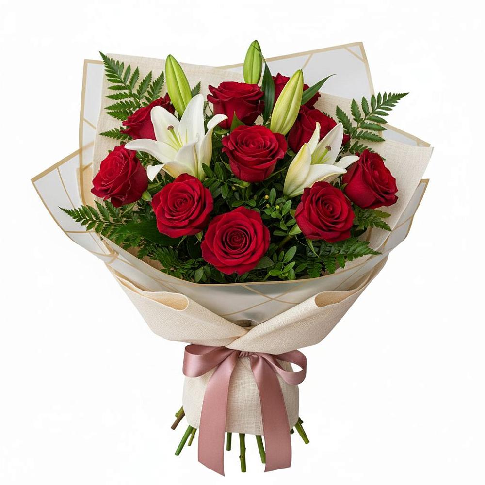 Букет цветов из: Лилии и Розы в Новокузнецке