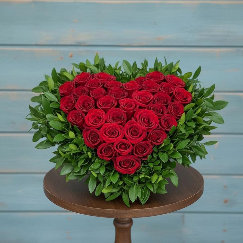 Цветочная композиция из Розы в виде сердца в Новокузнецке