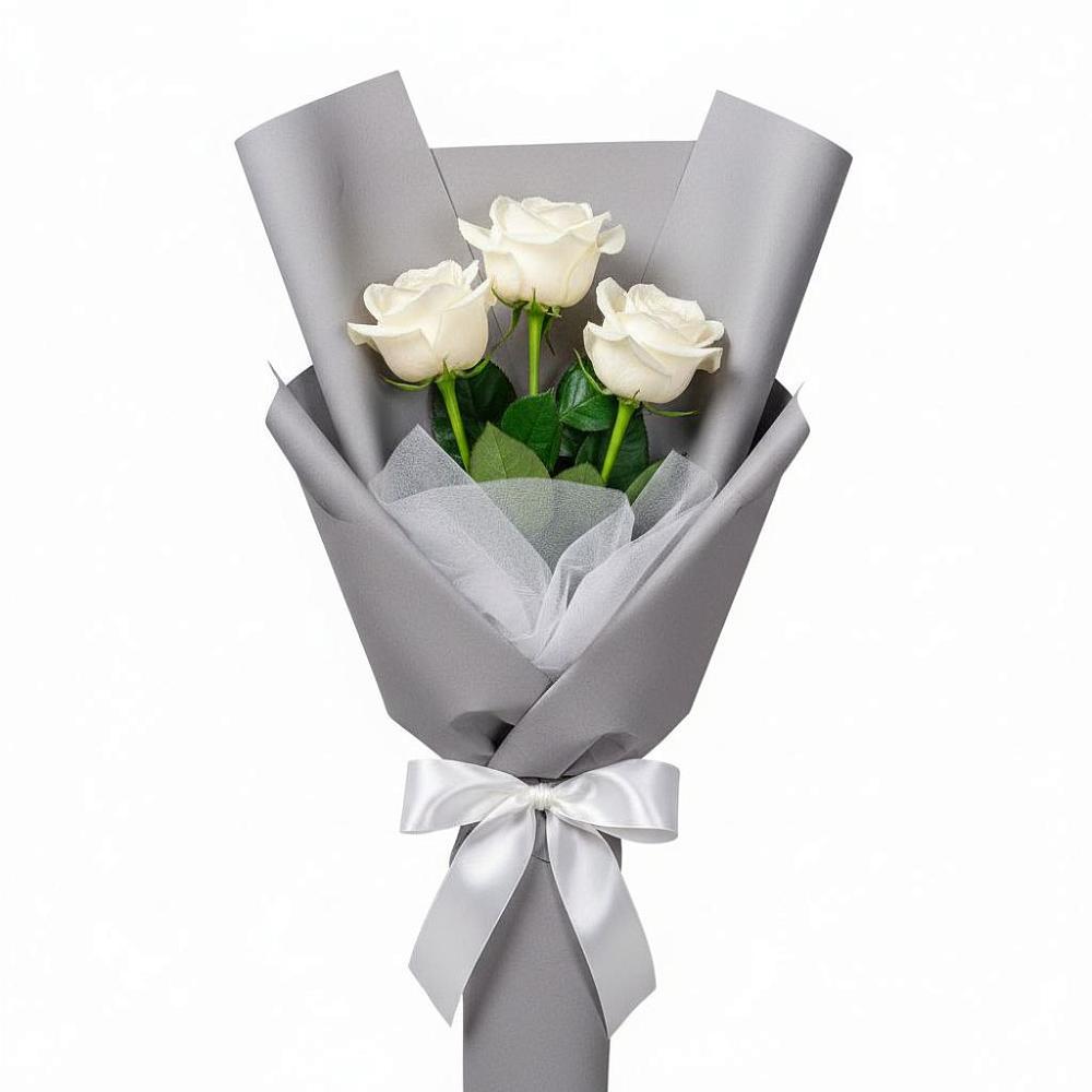 Букет 3 белые розы в Новокузнецке