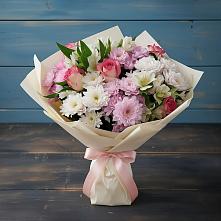 Букет цветов из:  Хризантемы, Альстромерии и Розы #REPLACE_PRED# Новокузнецке