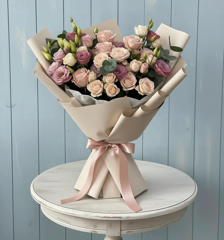 Букет цветов из: Розы и Лизиантусы в Новокузнецке