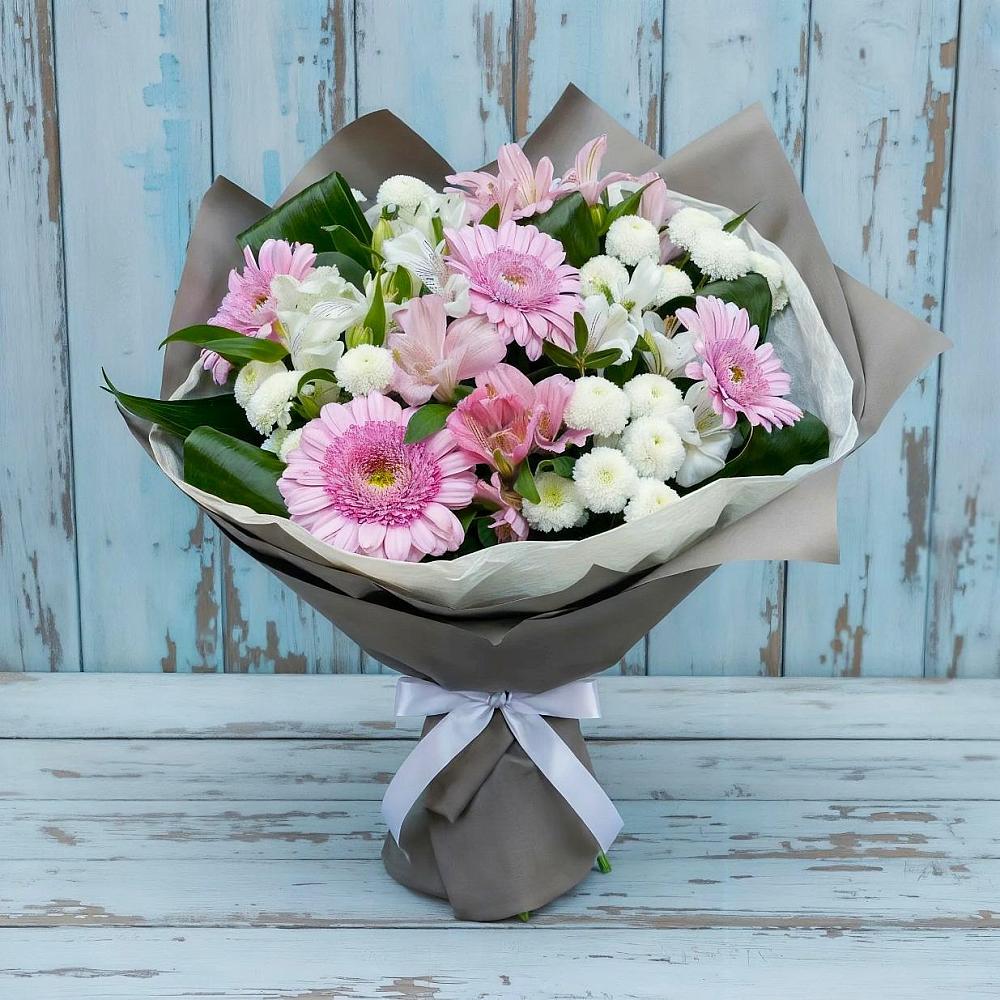 Букет цветов из: Герберы, Альстромерии и Хризантемы в Новокузнецке
