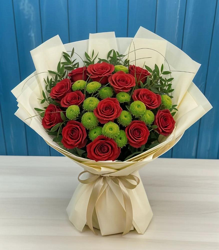 Букет цветов из: Розы и Хризантемы в Новокузнецке